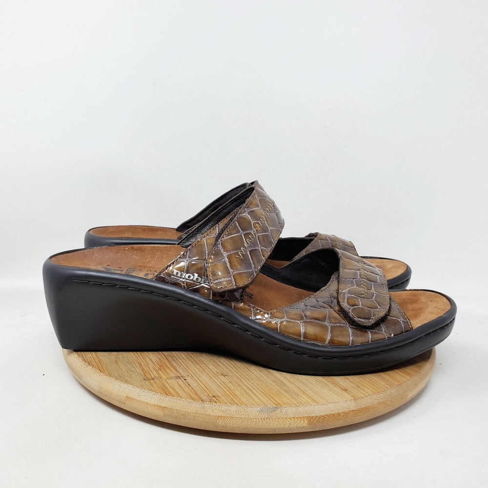 Mephisto Ulda Sandals Womens 40 Patent Adjustable Straps Wedge Heel Slide Shoes